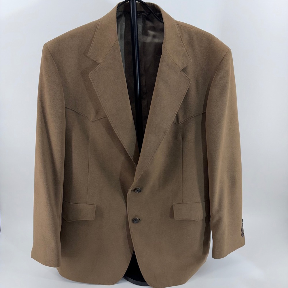 Bar WS Mens Vintage Western Blazer Tan Brown 44R Made in USA Sport Coat Yoke